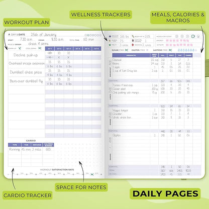 Clever Fox Fitness & Food Journal – Nutrition & Workout Planner for Women & Men – Diet & Gym Exercise Log Book with Calendars, Diet & Training Trackers - Undated, A5 Size, Hardcover (Apple Green)