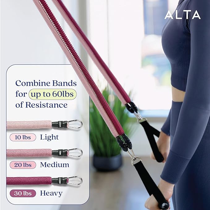 ALTA Resistance Tube Bands for Women - Full Kit Resistance Bands for Working Out with Handles, Ankle Straps, Door Anchor – Home Workout Bands for Physical Therapy, Pilates Long Exercise Bands Set