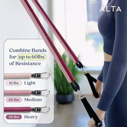 ALTA Resistance Tube Bands for Women - Full Kit Resistance Bands for Working Out with Handles, Ankle Straps, Door Anchor – Home Workout Bands for Physical Therapy, Pilates Long Exercise Bands Set