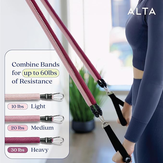 ALTA Resistance Tube Bands for Women - Full Kit Resistance Bands for Working Out with Handles, Ankle Straps, Door Anchor – Home Workout Bands for Physical Therapy, Pilates Long Exercise Bands Set