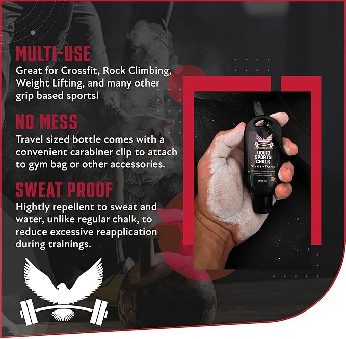 IRON AMERICAN Liquid Chalk - No-Mess Long-Lasting Grip Chalk for Weightlifting, Gymnastics, Rock Climbing, and Fitness Training - Advanced Hand Chalk for Gym