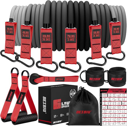 Heavy Exercise Bands Resistance Bands Set for Working Out, 300lbs Fitness Workout Bands with Handles, Door Anchor, Leg Ankle Straps, Home Gym Workout Equipment for Men Strength Training Stretching