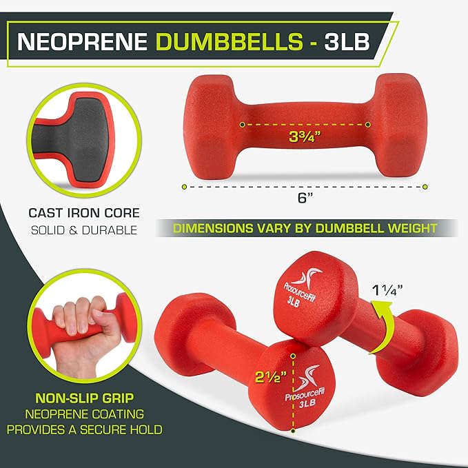 ProsourceFit Neoprene Dumbbell Coated for Non-Slip Grip, 4 lb