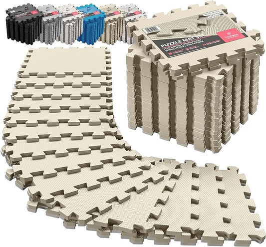 Gym Flooring Set - Interlocking EVA Soft Foam Floor Mat, 18 Pieces Puzzle Rubber Tiles Protective Ground Surface Protection, Play Workout Exercise Mats Underlay Matting Sports Pool Home Fitness Garage