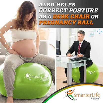 SmarterLife Workout Exercise Ball for Fitness, Yoga, Balance, Stability, or Birthing, Great as Yoga Ball Chair for Office or Exercise Gym Equipment for Home, Premium Non-Slip Design