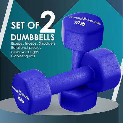 Neoprene Dumbbell Set of 2, Non-Slip, Hex Shape, Free Weights Set for Muscle Toning, Strength Building, Weight Loss - Portable Weights for Home Gym Hand Weight