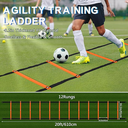 Agility Ladder Agility Training Equipment Set-20ft Speed Ladder/Running Parachute/24 Soccer