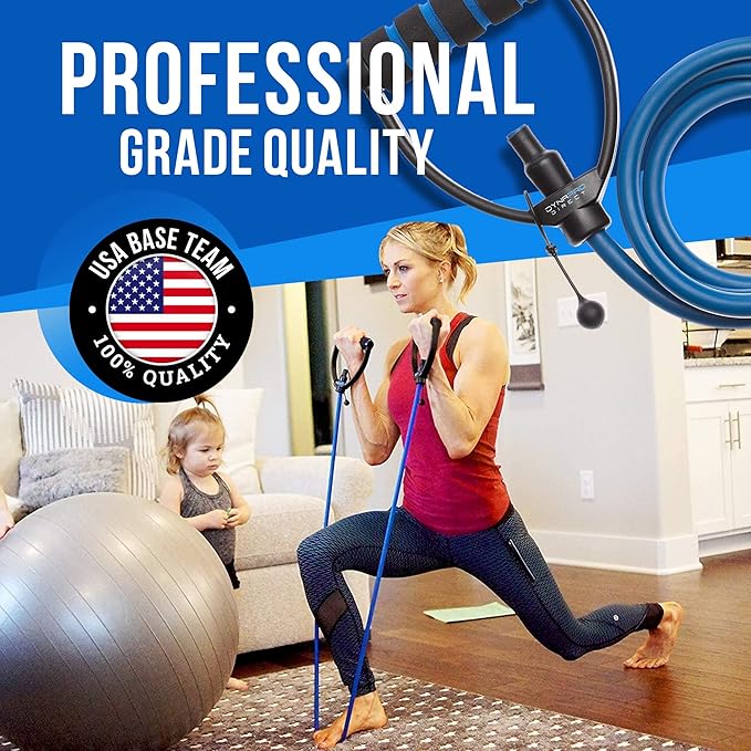 DYNAPRO Exercise Resistance Bands, Adjustable Length, Comfort Handles, Professional Quality, Anti-Snap. Great for Workouts, Physical Therapy, Yoga