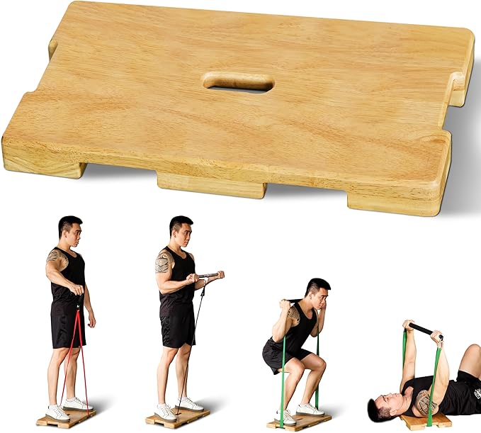 Wood Fitness Board, Exercise Platform or Wooden exercise board for resistance band exercises, Resistance Band Workout, Stretching, Strength, Flexibility and Balance for Total Body Home Gym.