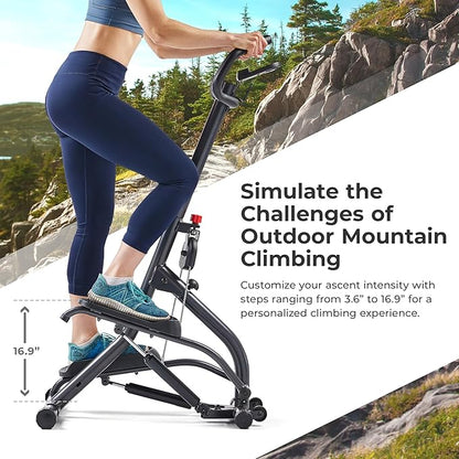 Sunny Health & Fitness Stair Stepper w/Handlebar, Extended Step Range Machine for Climbing Exercise, Compact, Height-Adjustable, Low-Impact & SunnyFit App Enhanced Connectivity