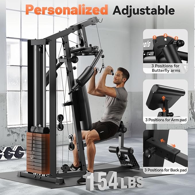 Home Gym, Multifunctional Home Gym Equipment, Workout Station with 154LBS Weight Stack, Exercise Equipment for Full Body Traning with Pulley System