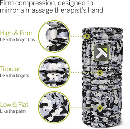 TRIGGERPOINT Grid Foam Roller - Multi-Density Exterior, Rigid Core - Trusted by Therapists and Athletes - Standard Density, Includes Online Instructional Videos, 33cm, Grey Camo