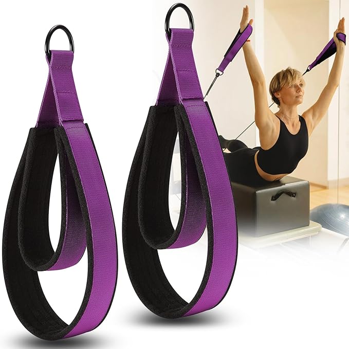 TOBWOLF 2PCS Pilates Straps, Pilates Double Loop Straps for Reformer, Fitness D-Ring Straps Double Loops Padded, Pilates Equipment D-Ring Exercise Straps Yoga Exercise Accessories for Home Gym Workout