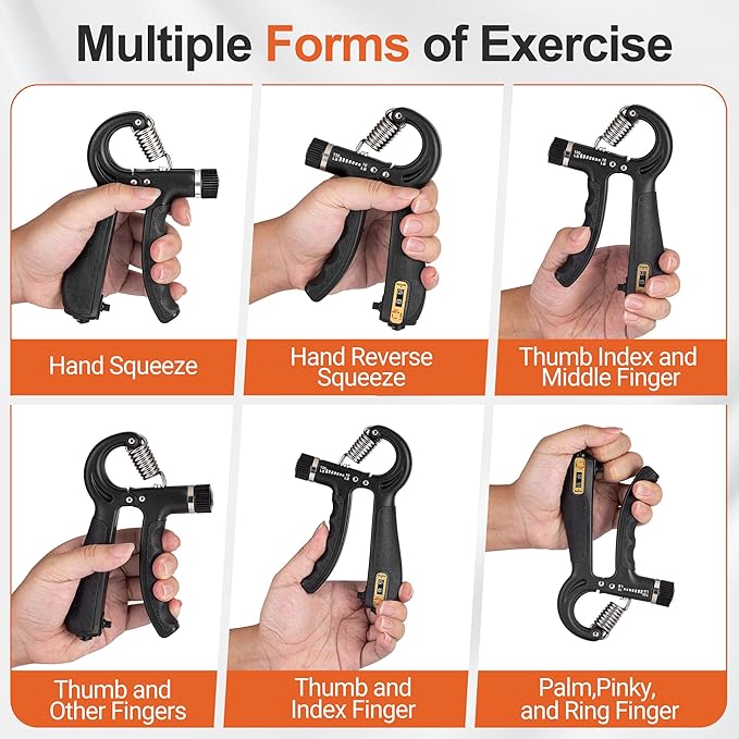 Grip Strength Trainer Kit (5 Pack) Adjustable Resistance Hand Gripper,Finger Exerciser,Hand Extension Exerciser,Stress Relief Ball and Forearm Workout Ring for Muscle Building Injury Recover