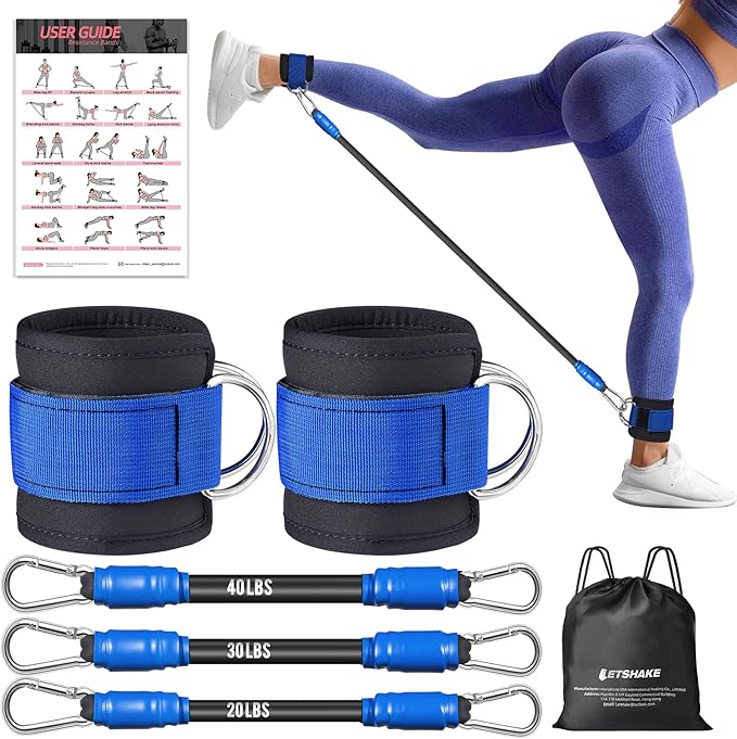 Ankle Resistance Bands with Cuffs, 3 level 90 lbs Ultimate Ankle Bands for Working Out, Ankle Resistance Band for Leg, Booty Workout Equipment for Kickbacks Hip Fitness, Exercise Bands Butt Lift Women