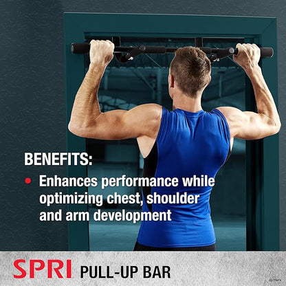 SPRI Pull Up Bar - 8-Grip and 12-Grip Door Frame Mounting Pull-Up Bar for Versatile Workouts - Rugged Steel Frame with Foam Handles - Supports 300 Pounds - Fits Door Frames Up to 32 in. Wide – Black