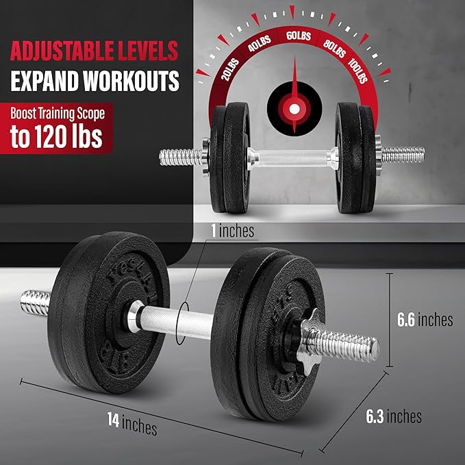 Yes4All Adjustable Dumbbell Set with Weight Plates, Star Lock Collars/Connector, 40lbs to 200lbs Adjustable Weight Plates Set