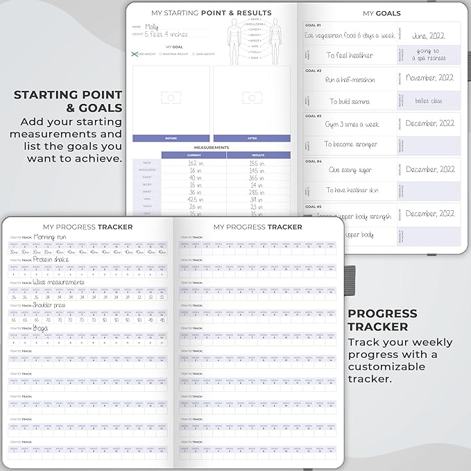 Clever Fox Fitness & Food Journal – Nutrition & Workout Planner for Women & Men – Diet & Gym Exercise Log Book with Calendars, Diet & Training Trackers - Undated, A5 Size, Hardcover (Grey)