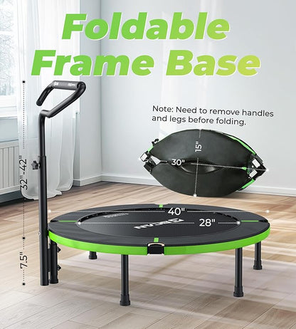 BCAN 40"/48" Foldable Mini Trampoline, Rebounder Trampoline for Adults, U/T Shape Adjustable Foam Handle, Exercise Rebounder for Kids Adults Indoor/Garden Workout, Max Load 330lbs/440lbs