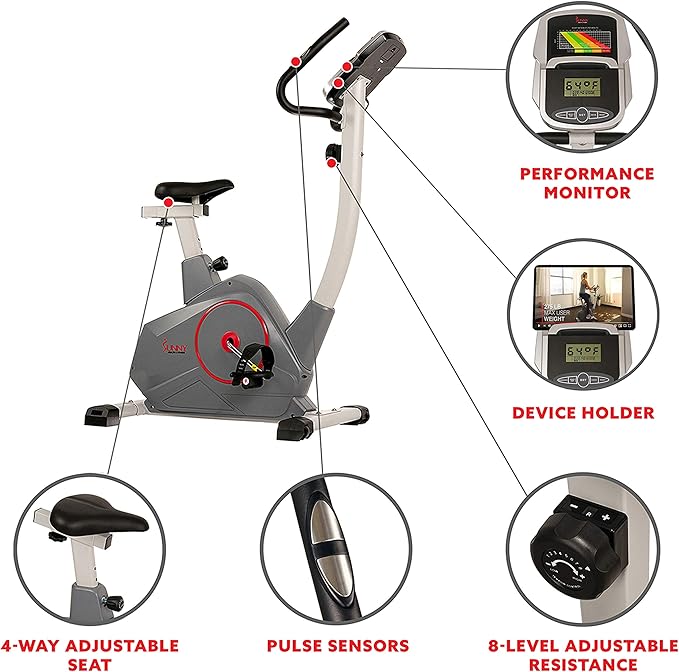 Sunny Health & Fitness Elite Interactive Performance Series Stationary Exercise Upright Bike with Optional Exclusive SunnyFit® App Enhanced Connectivity