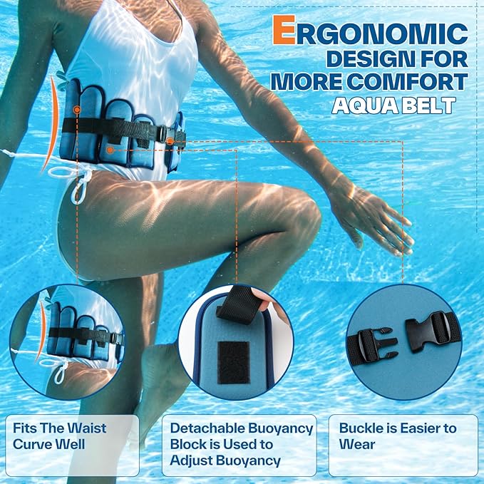 Aqua Belt Water Aerobics Equipment: Sportneer Aqua Float Belts Swimming Pool Exercise Set with Adjustable Buoyancy Blocks Jogger Floatation Belt for Adults Youth Aquatic Fitness Training