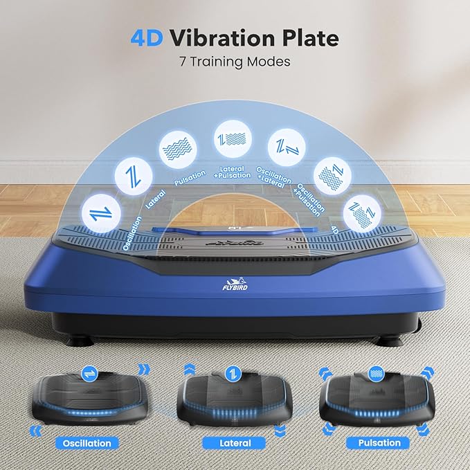 FLYBIRD 4D Vibration Plate-Triple Motors Oscillation, Linear, Pulsation Vibration Plate Exercise Machine, 30Hz-40Hz Vibration Plate Exercise Machine for Bone Density Building & Lymphatic Drainage-Blue