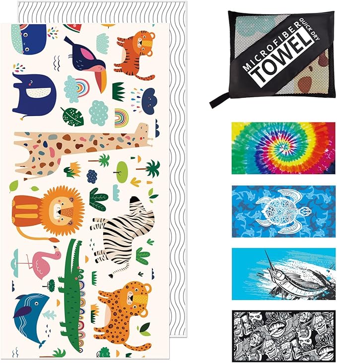 Beach Towel - Microfiber Beach Towels(63" x 32" - 1Pcs) - Quick Dry Sand Proof Absorbent Compact Beach Blanket - Lightweight Towel for Beach Swimming Surfing Sports Yoga Gym(Animal)