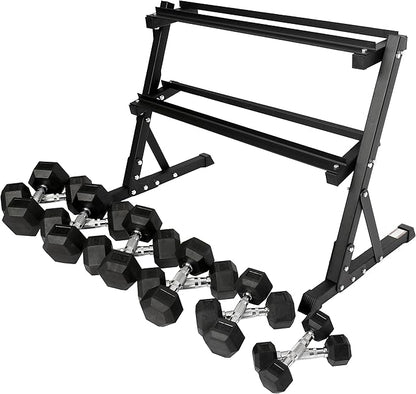 Signature Fitness Premium Rubber Coated Hex Dumbbell Weight Set