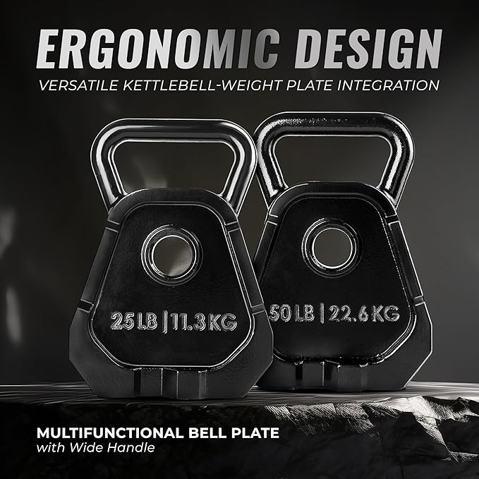 Yes4All Multifunctional Olympic Weight Plate & Kettlebell, Plate Kettlebell Set for Advanced Training, Upgraded Bell Plate Combination - 50lbs - Pair