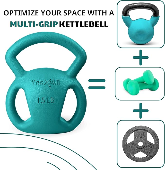 Yes4All Kettlebell 10&15lb Weight with Wide Multigrip Handle for Dumbbell Weights Exercises, Full Body Workout Equipment