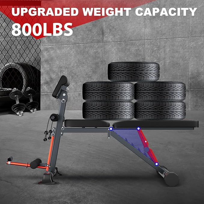 Adjustable Weight Bench, 800LBS Foldable Workout Bench Press for Full Body Strength Training, Multi-Functional Weight Bench, Roman Chair, Incline Decline Bench, Fast Folding