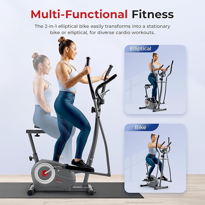 Sunny Health & Fitness Smart 2-in-1 Upright Elliptical Full-Body Exerciser, Arm/Leg Cardio Workout Machine for Home, Exclusive SunnyFit App Enhanced Bluetooth Connectivity, Optional Adjustable Seating