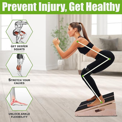 Slant Board for Calf Stretching - Adjustable Slant Board for Squat Professional Heavy Duty Wooden Incline Board Calf Strecher for Foot Ankle, Achilles, Extra Side-Handle Design for Portability