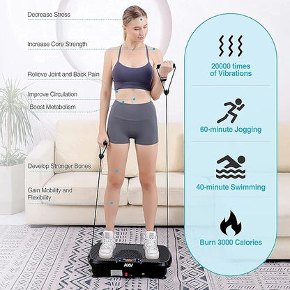 Vibration Plate Fitness Platform Exercise Machine Vibrating Shaking Full Body Shaker Workout Power Waver Vibrate Stand Shake Board Sport Gym for Weight Loss Fat Burner for Women Men