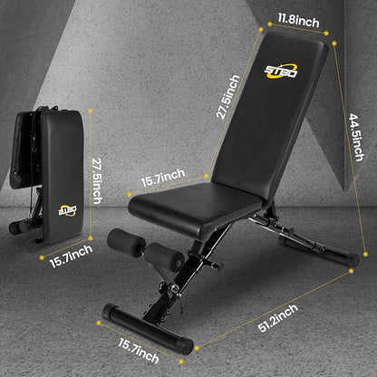 Adjustable Folding Weight Bench,Foldable Incline Decline Workout Bench Sit Up Bench with Resistance Band,Multifunctional Bench Home Gym Equipment for Full Body Workout