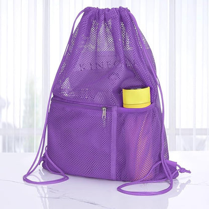 NATURAL STYLE 2 PACK Mesh Drawstring Backpack Bag, Multifunction Mesh Bag for Swimming, Athletic Gym, Clothes, Beach, Swim (Purple)