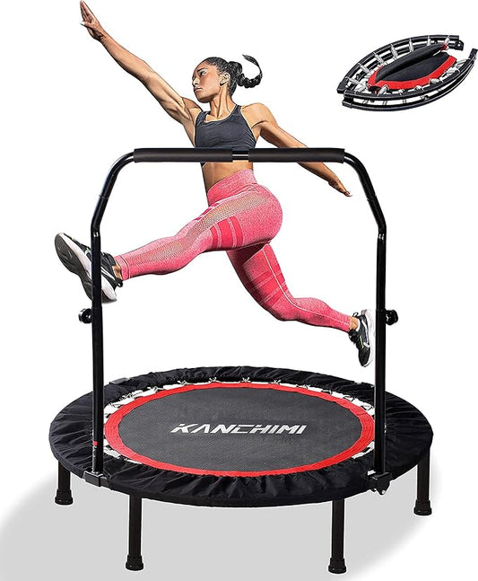 Kanchimi 40" 48" Folding Mini Fitness Indoor Exercise Workout Rebounder Trampoline with Handle, Max Load 330lbs