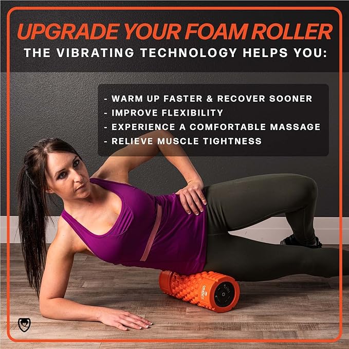 URBNFit Vibrating Foam Roller - Electric Muscle & Back Roller w/ 5 Speeds for Physical Therapy Exercise, Deep Tissue Massage, Post Workout Recovery and Trigger Point Release﻿