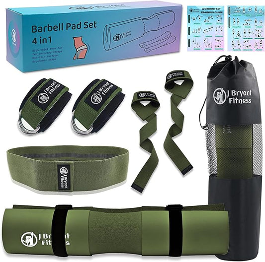 J Bryant Barbell Pad Set with 2 Ankle Straps for Cable Machines Hip Resistance Band Weight Lifting Straps Thick Cushion Hip-Thrusts Pad with Carry Bag for Squats Bench Press Workout