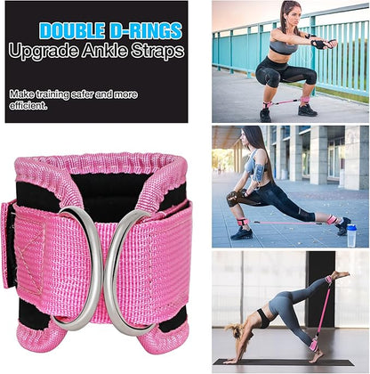 Ankle Resistance Bands with Cuffs,Exercise Bands for Working Out,Ankle Strap with 4PCS Resistance Band for Butt Lift Women,at Home Workout Equipment for Kickbacks Hip Fitness Training