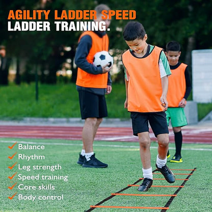 Soccer Training Equipment, Speed Agility Training Equipment for Kids Youth Adults, 20ft Agility Ladder, 4 Hurdles, Jump Rope, 12 Soccer Cones, Running Parachute, Basketball Football Training Equipment