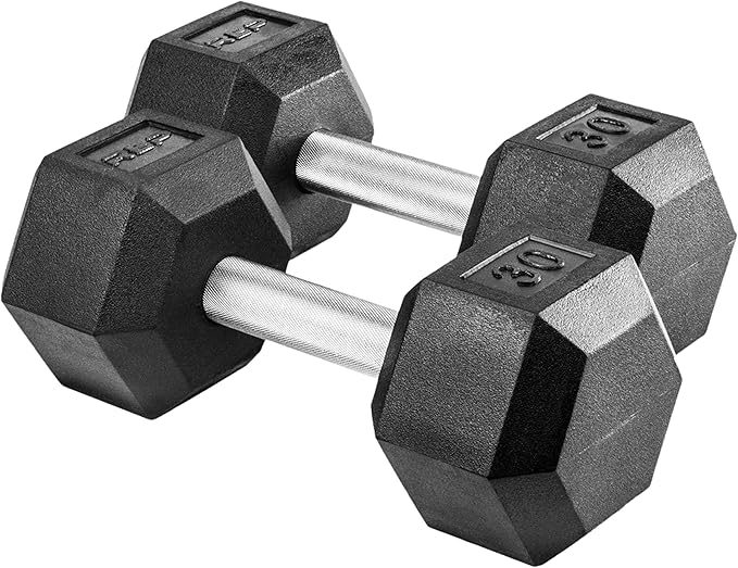 Rep Fitness Rubber Hex Dumbbell(s) - Singles (55LB +) and Pairs (5LB - 50LB) - Low Odor, Fully Knurled Handle