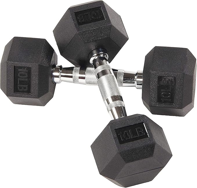 BalanceFrom Rubber Encased Hex Dumbbell in Pairs, Singles or Set