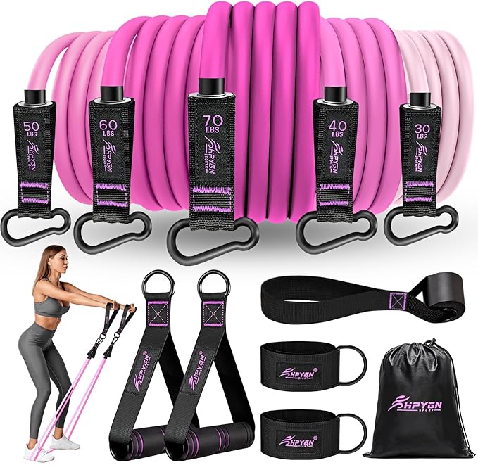 Resistance Bands, Exercise Bands with Handles, Fitness Bands, Workout Bands with Door Anchor and Ankle Straps, for Heavy Resistance Training, Physical Therapy, Shape Body, Yoga, Home Workout Set