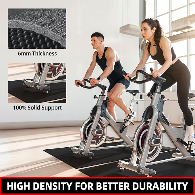 Exercise Equipment Mat 72''x36'', 6mm Thick High-Density Treadmill Mat for Exercise Bike, Elliptical, Exercise Mat for Jump Rope, Workout, Yoga, Gym Floor for Hardwood Floor Carpet Protection