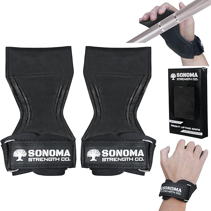 Sonoma Strength Co Weight Lifting Grips Heavy Duty Gloves Alternative Wrist Strap with Padded Wrist Support & Maximum Grip - Gym Straps for Weightlifting, Powerlifting, Deadlift, Crossfit, Pullup Grip