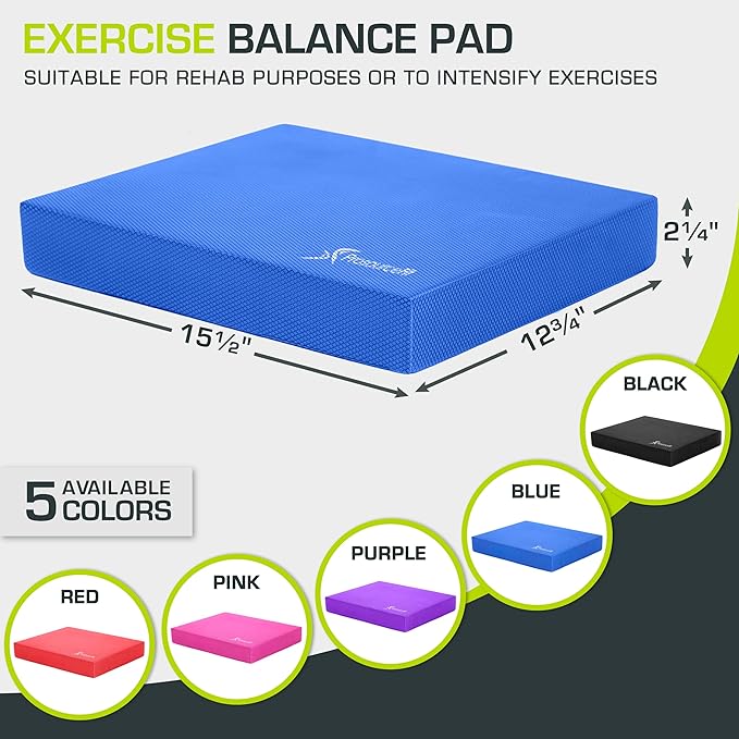 ProsourceFit Exercise Balance Pad – Non-Slip Cushioned Foam Mat & Knee Pad for Fitness and Stability Training, Yoga, Physical Therapy 15.5”x12.75”