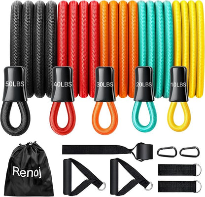 Renoj Resistance Bands with Handles, Exercise Bands Resistance Bands Set for Men and Women; Upgrade Pilates Flexbands Stretch Workout Bands with Door Anchor