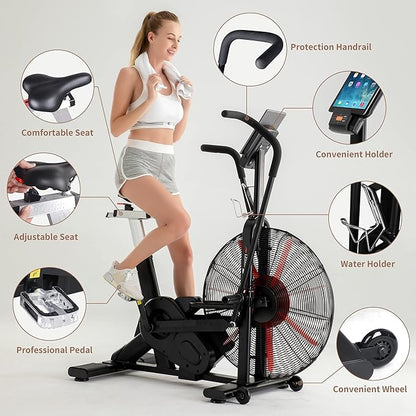 leikefitness Fan Exercise Bike Upright AirBike Indoor Cycling Stationary Bicycle with Unlimited Air Resistance System,Heart Rate Compatibility and Tablet Holder for Home Cardio Workout