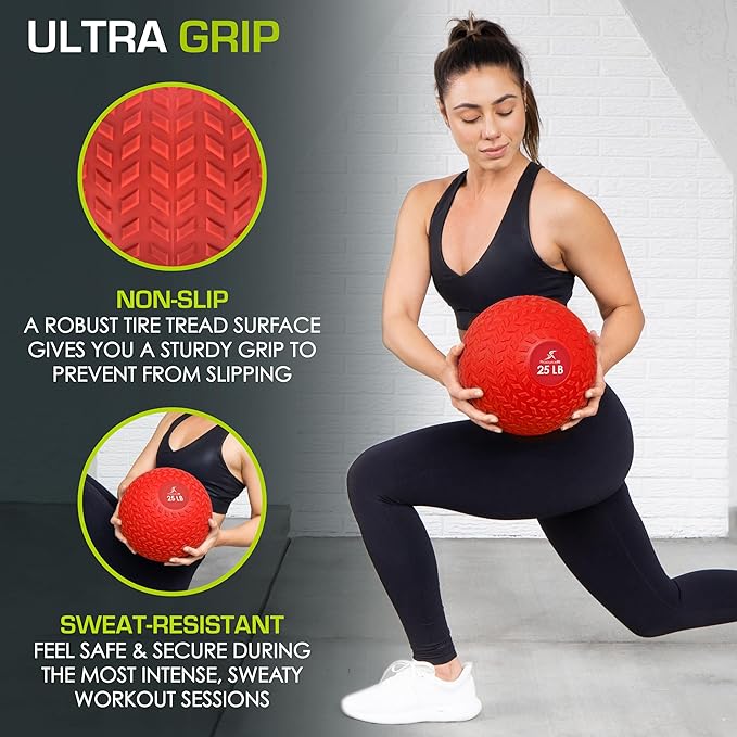 ProsourceFit Slam Medicine Balls 5, 10, 15, 20, 25, 30, 50lbs Smooth and Tread Textured Grip Dead Weight Balls for Strength and Conditioning Exercises, Cardio and Core Workouts